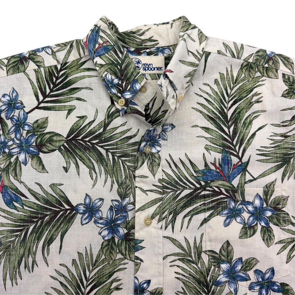 Reyn Spooner Shirt Mens M White Short Sleeve Button Up Floral Hawaiian